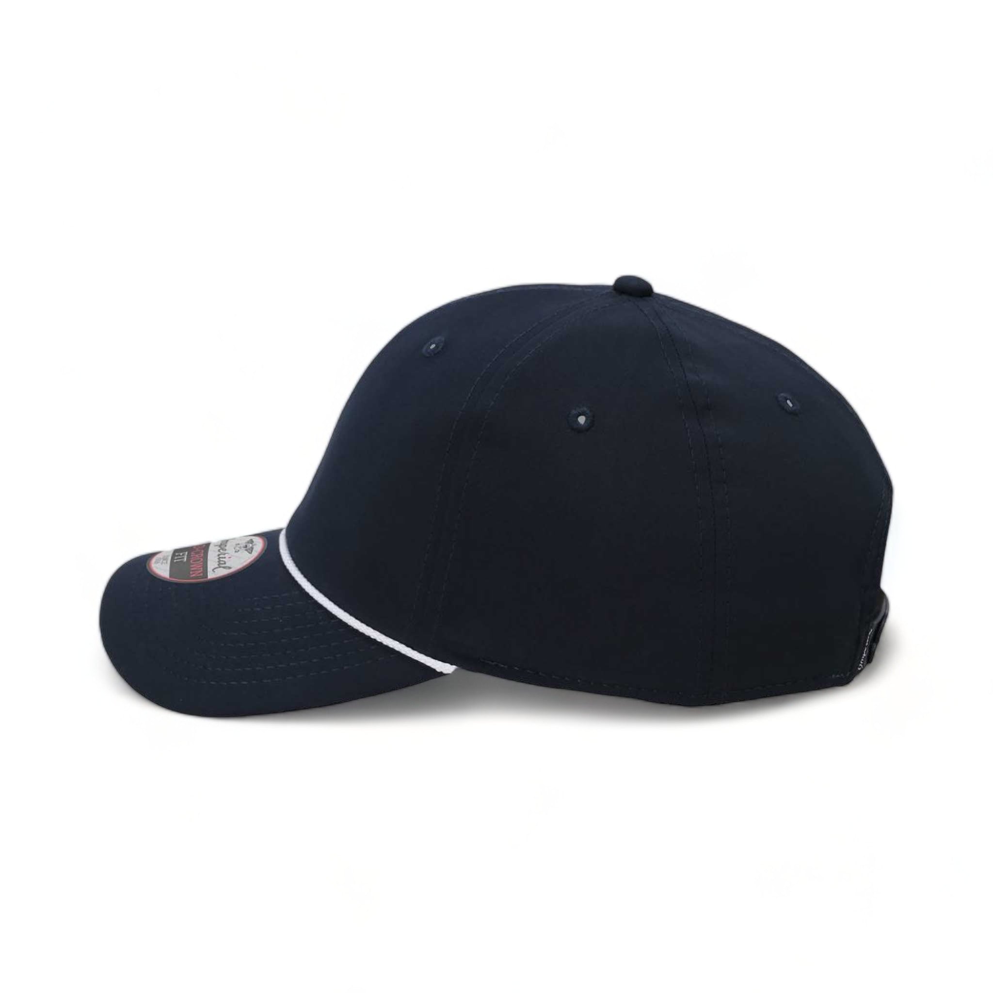 Side view of Imperial 7054 custom hat in navy and white