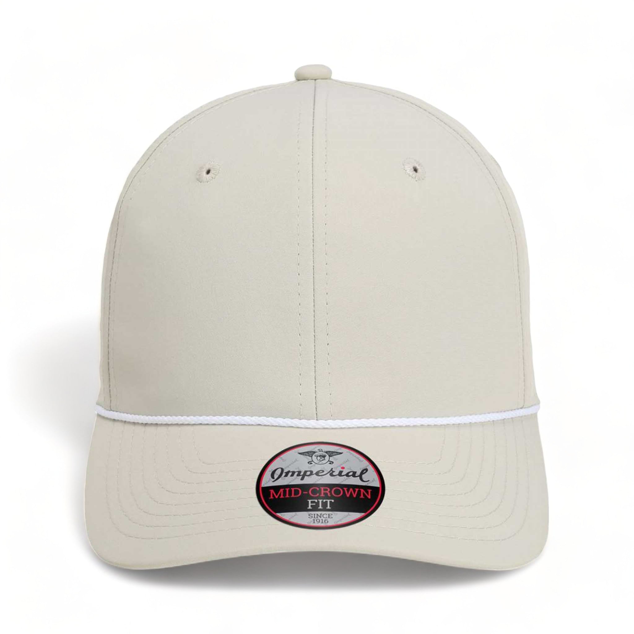 Front view of Imperial 7054 custom hat in putty and white