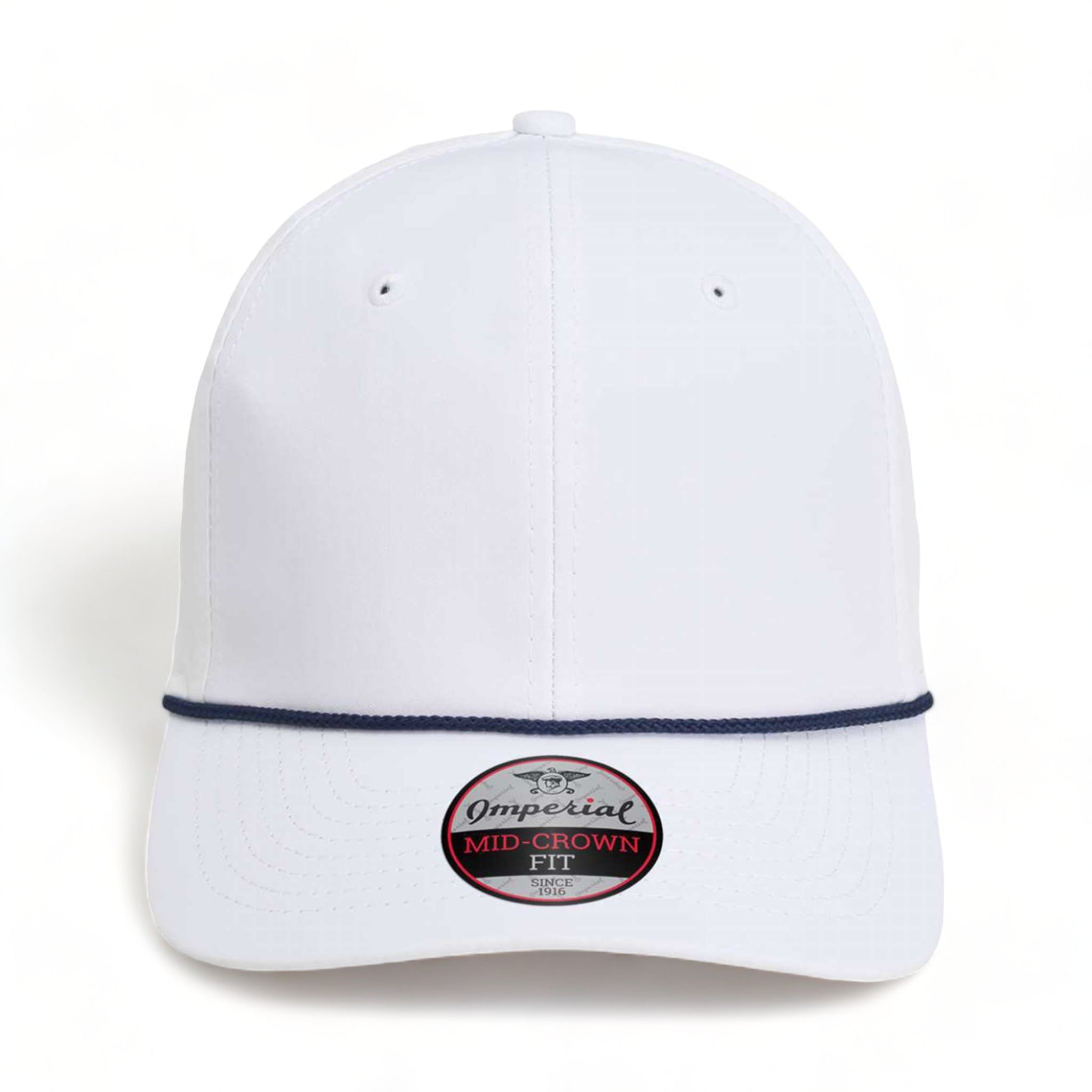 Front view of Imperial 7054 custom hat in white and navy