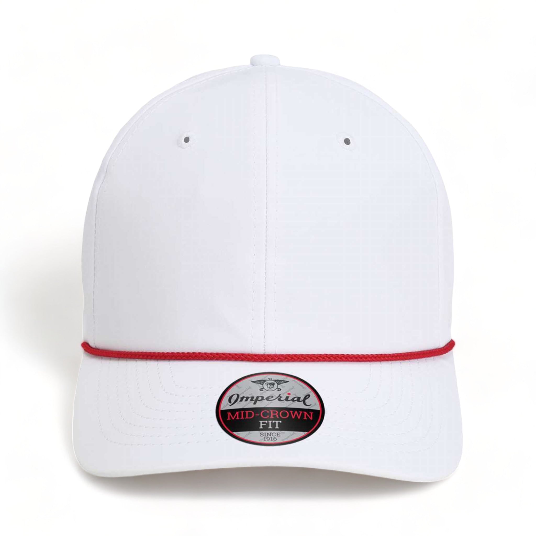 Front view of Imperial 7054 custom hat in white and red