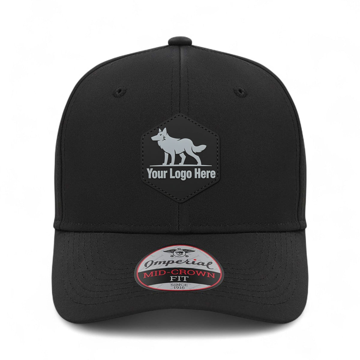 PVC patch preview of Imperial 7054N custom hat in black