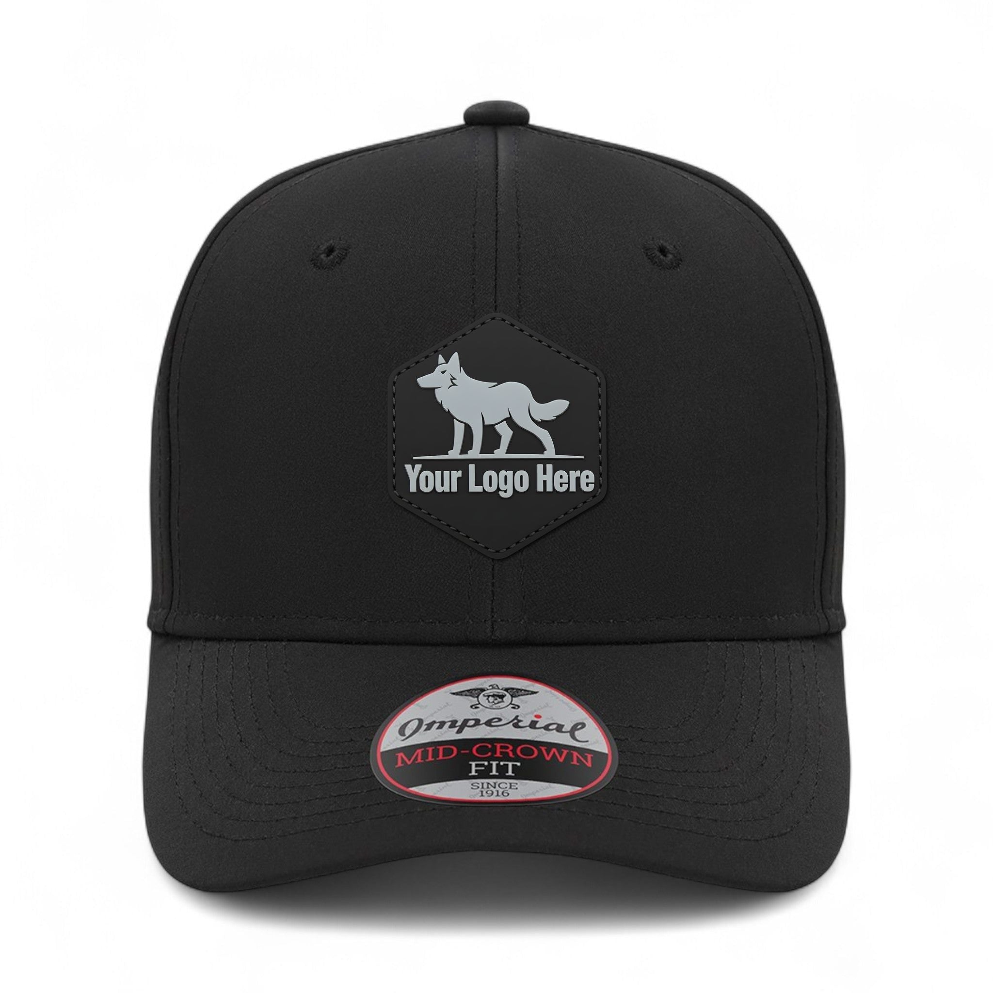 PVC patch preview of Imperial 7054N custom hat in black