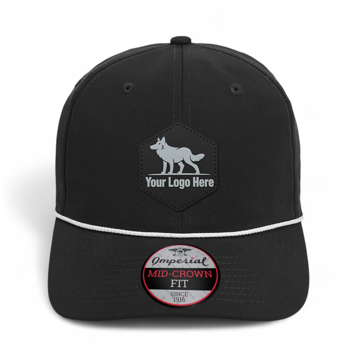 PVC patch preview of Imperial 7054 custom hat in black and white