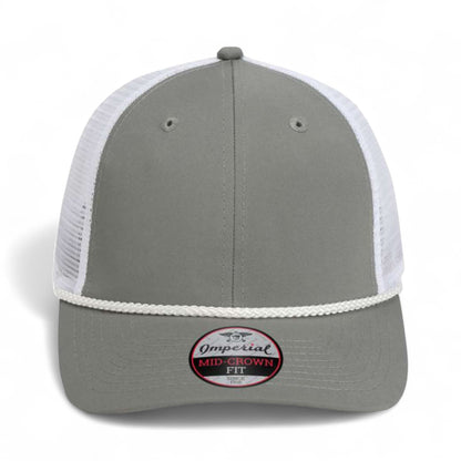 Front view of Imperial 7055 custom hat in grey and white
