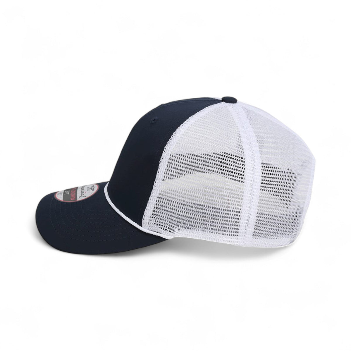 Left side view of Imperial 7055 custom hat in navy and white