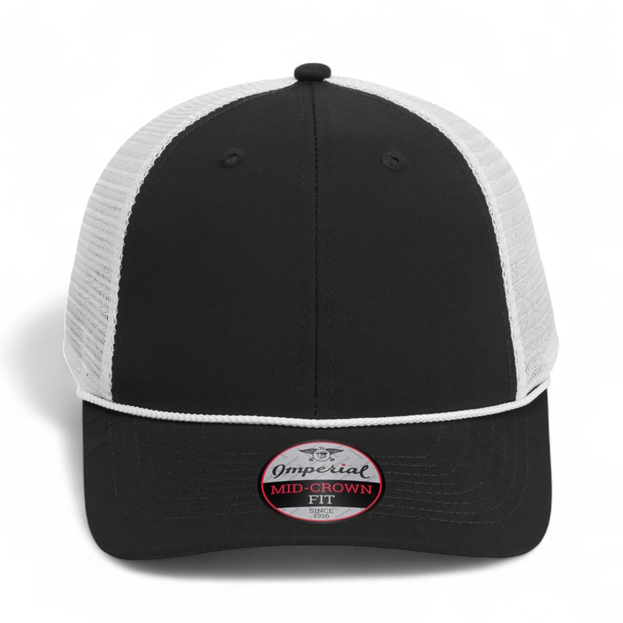 Front view of Imperial 7055 custom hat in black and white