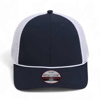 Front view of Imperial 7055 custom hat in navy and white