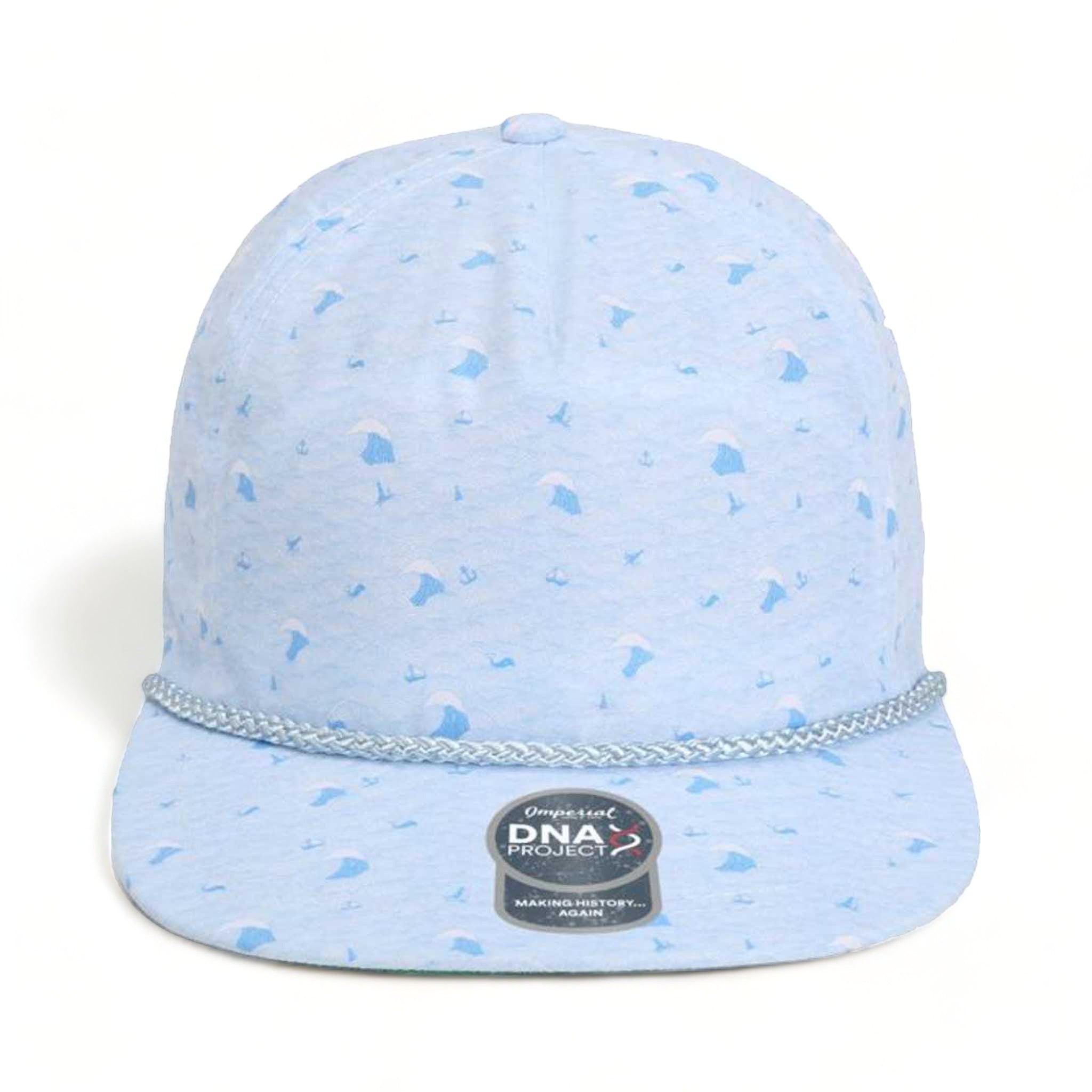 Front view of Imperial DNA010 custom hat in blue waves
