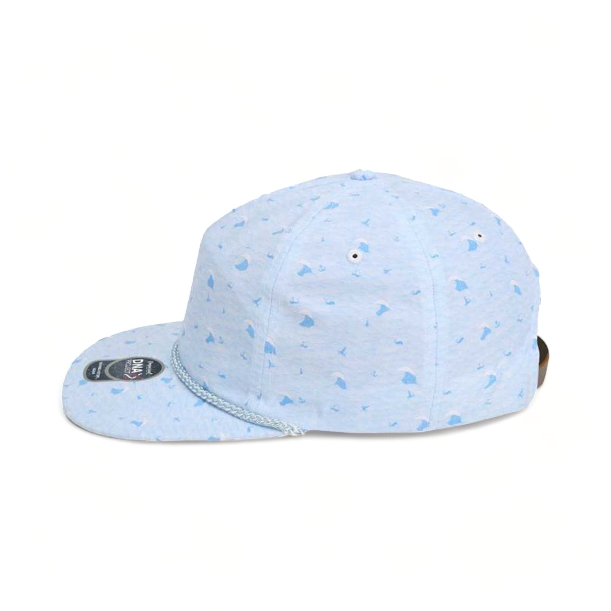 Side view of Imperial DNA010 custom hat in blue waves