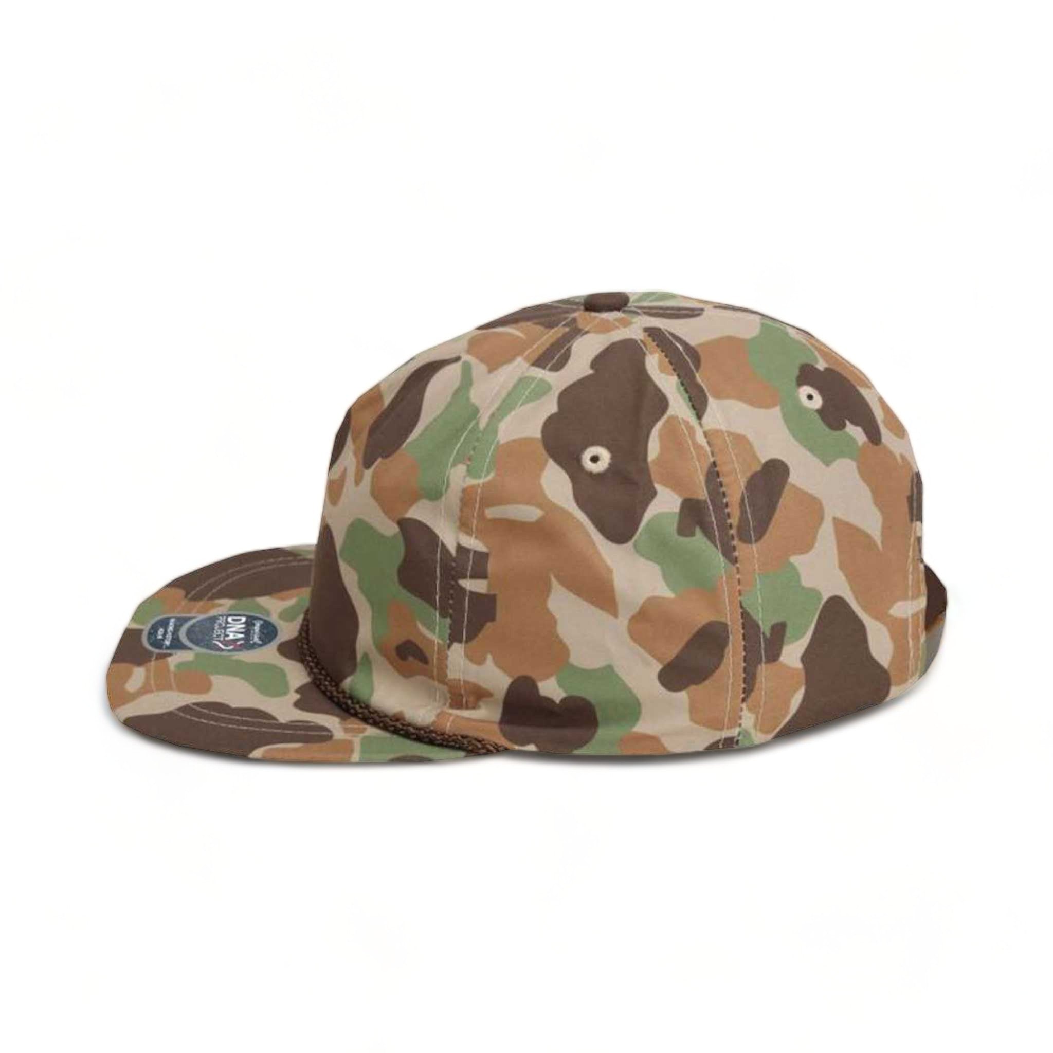 Side view of Imperial DNA010 custom hat in frog skin camo and brown