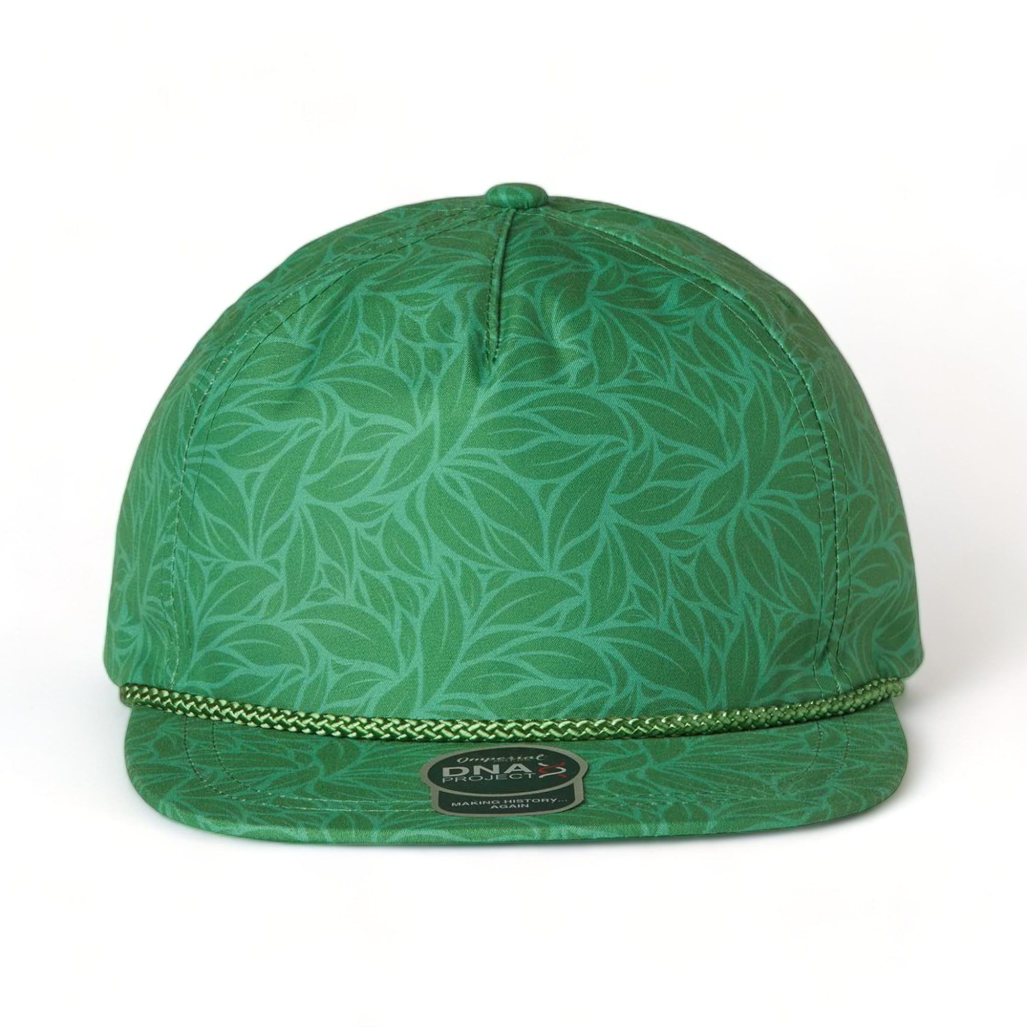 Front view of Imperial DNA010 custom hat in green floral
