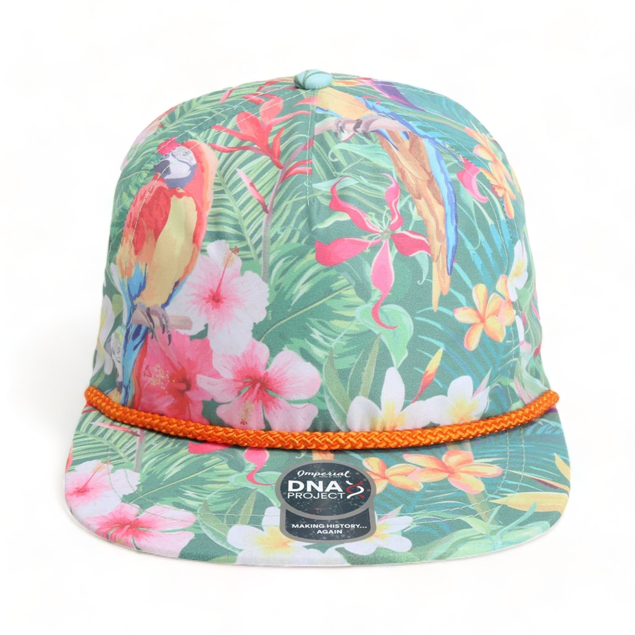 Front view of Imperial DNA010 custom hat in hawai'in rainforest