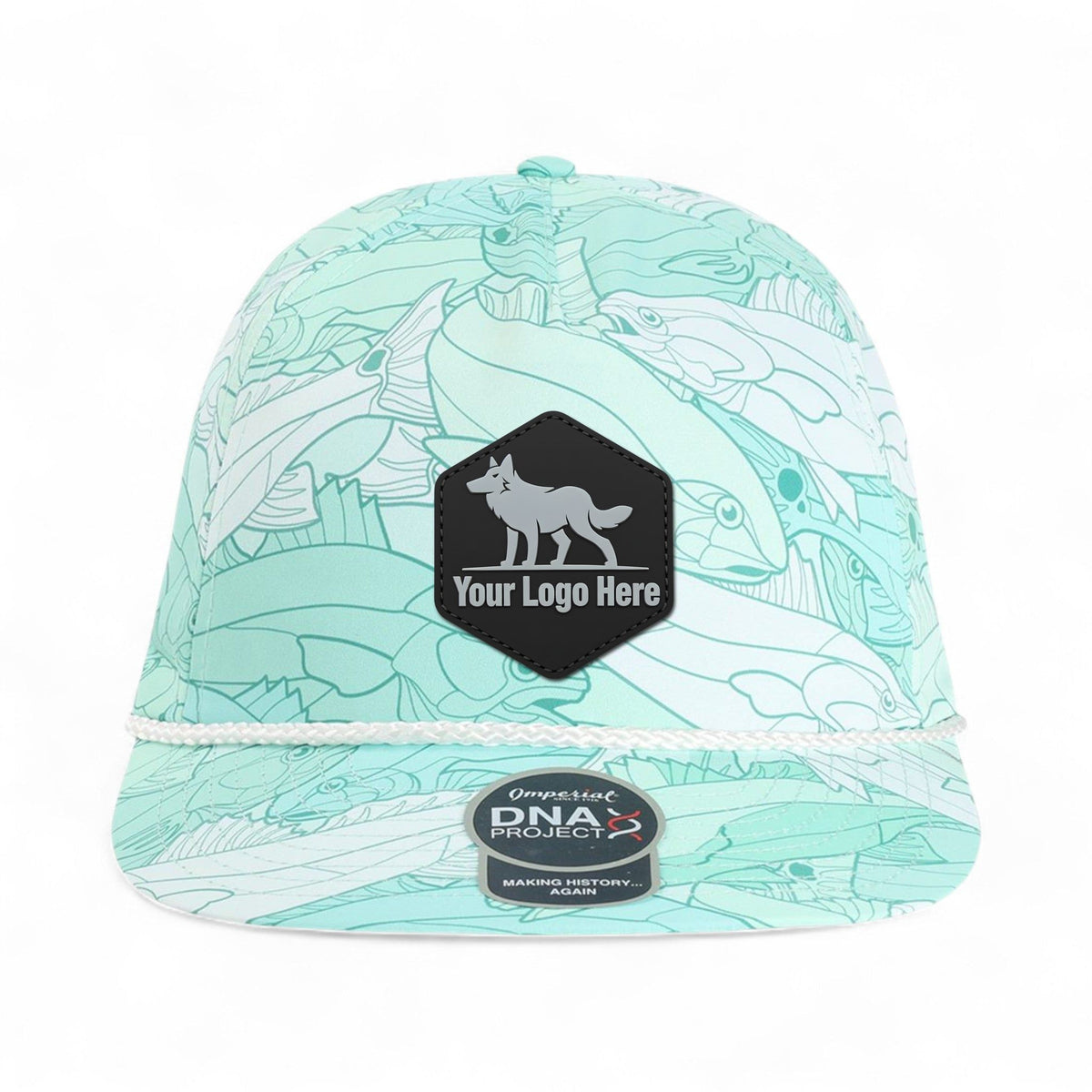 PVC patch preview of Imperial DNA014 custom hat in aqua