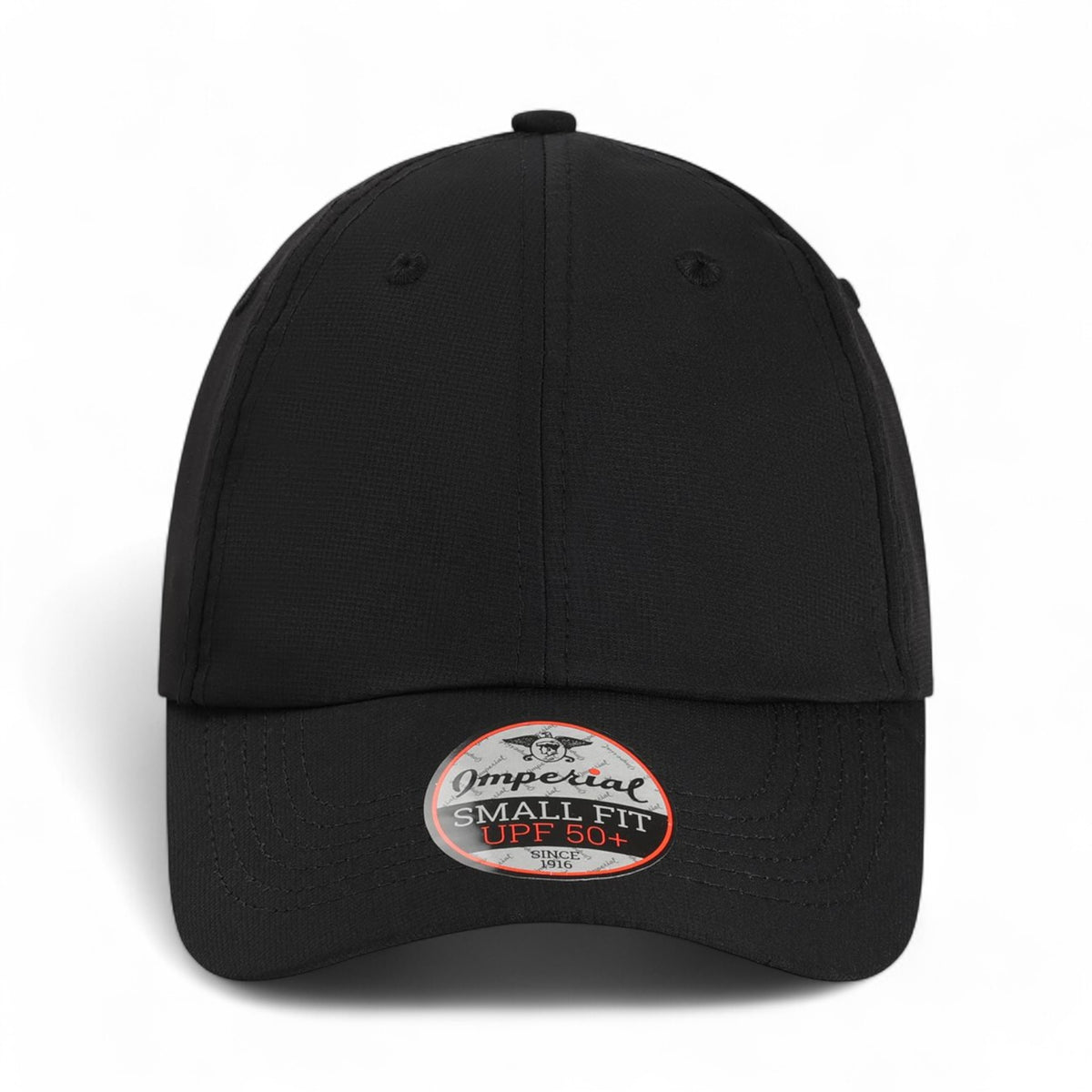 Front view of Imperial L210P custom hat in black