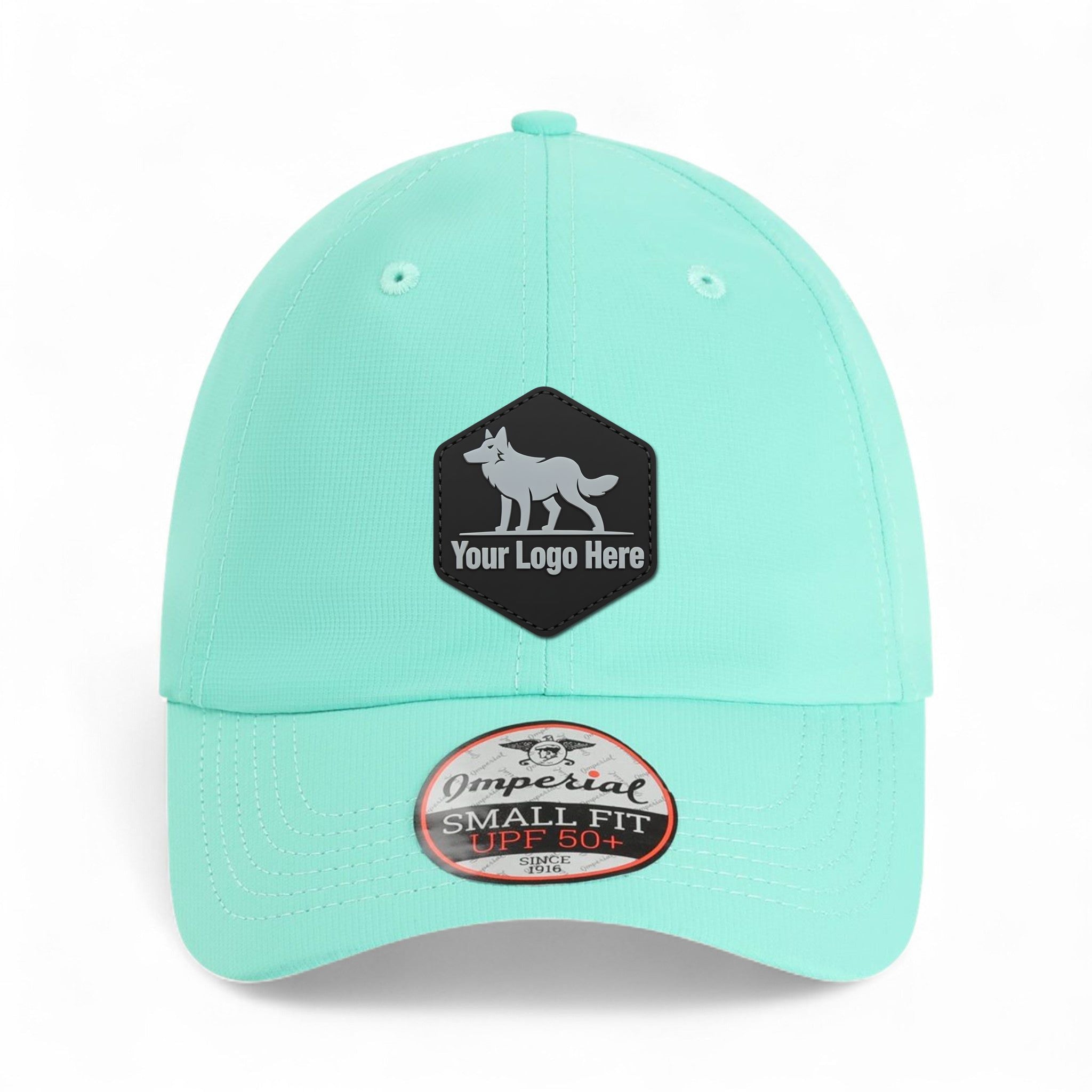 PVC patch preview of Imperial L210P custom hat in aqua
