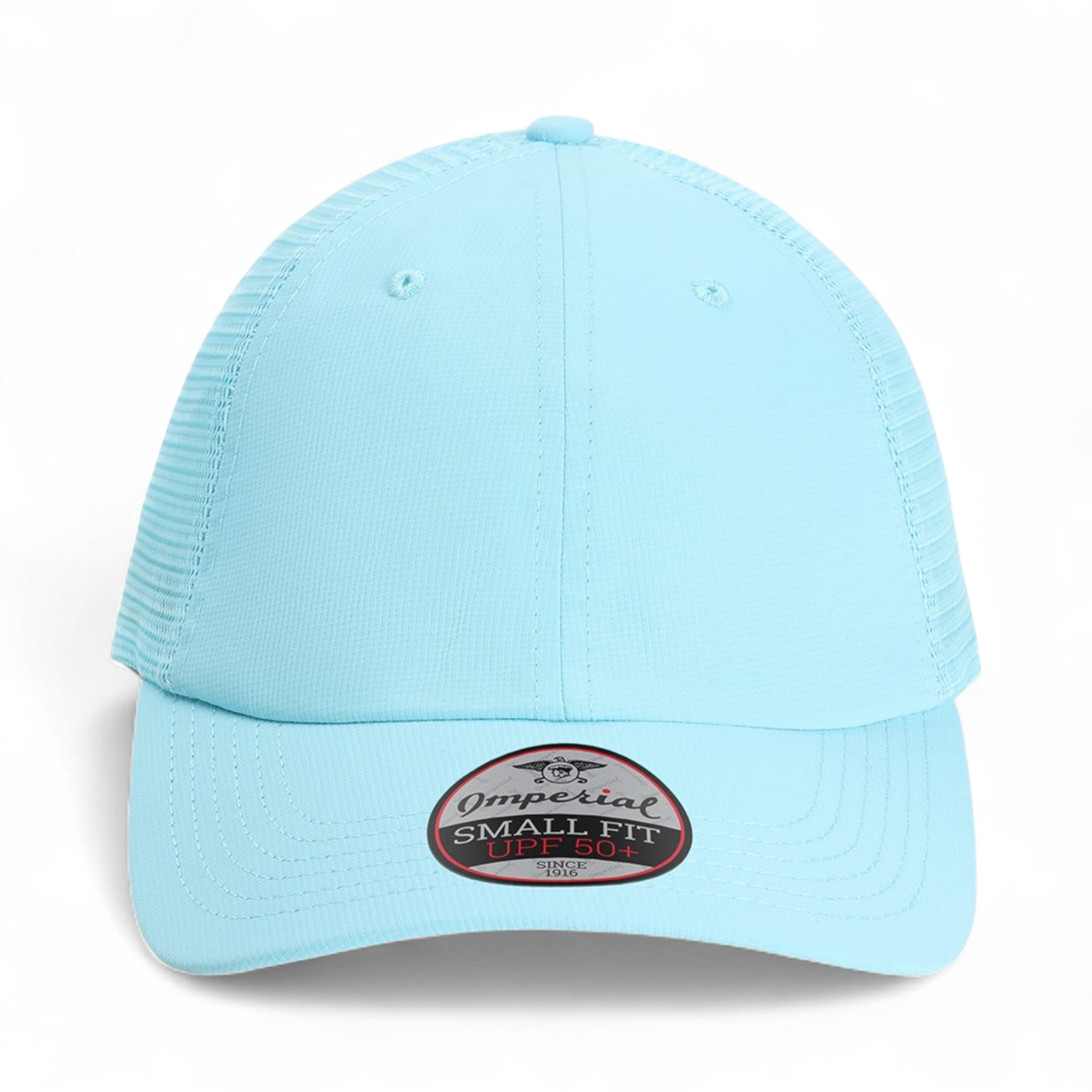 Front view of Imperial L338M custom hat in light blue