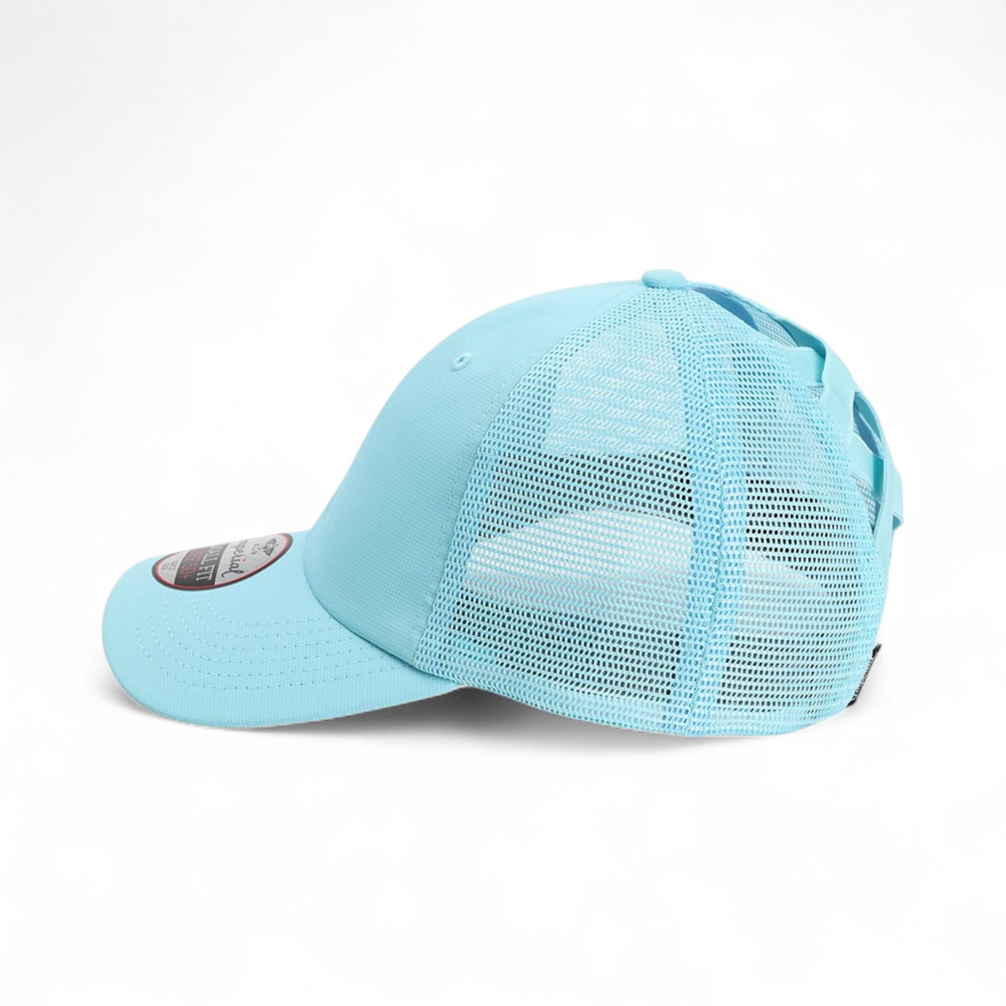 Left side view of Imperial L338M custom hat in light blue