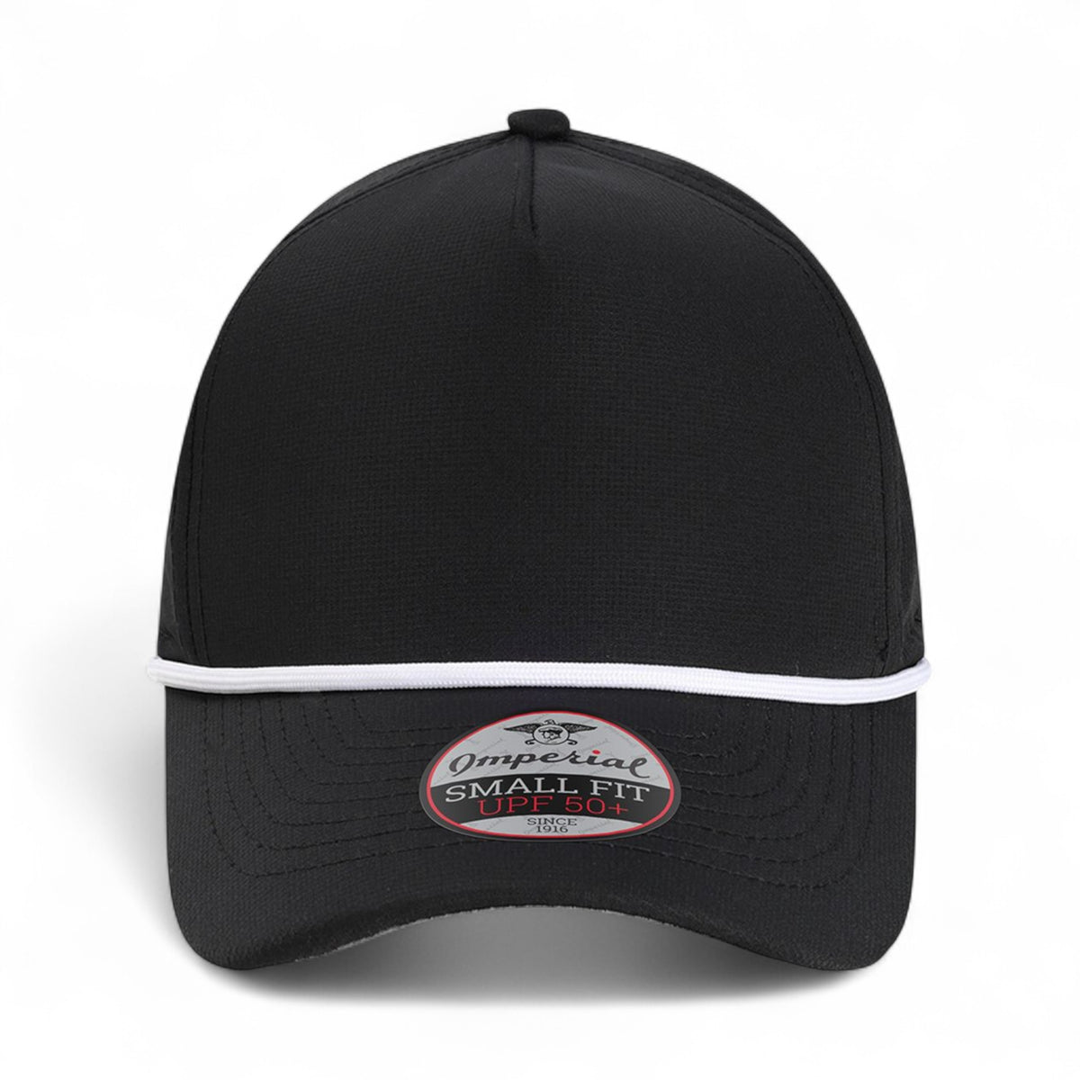 Front view of Imperial L5059 custom hat in black and white