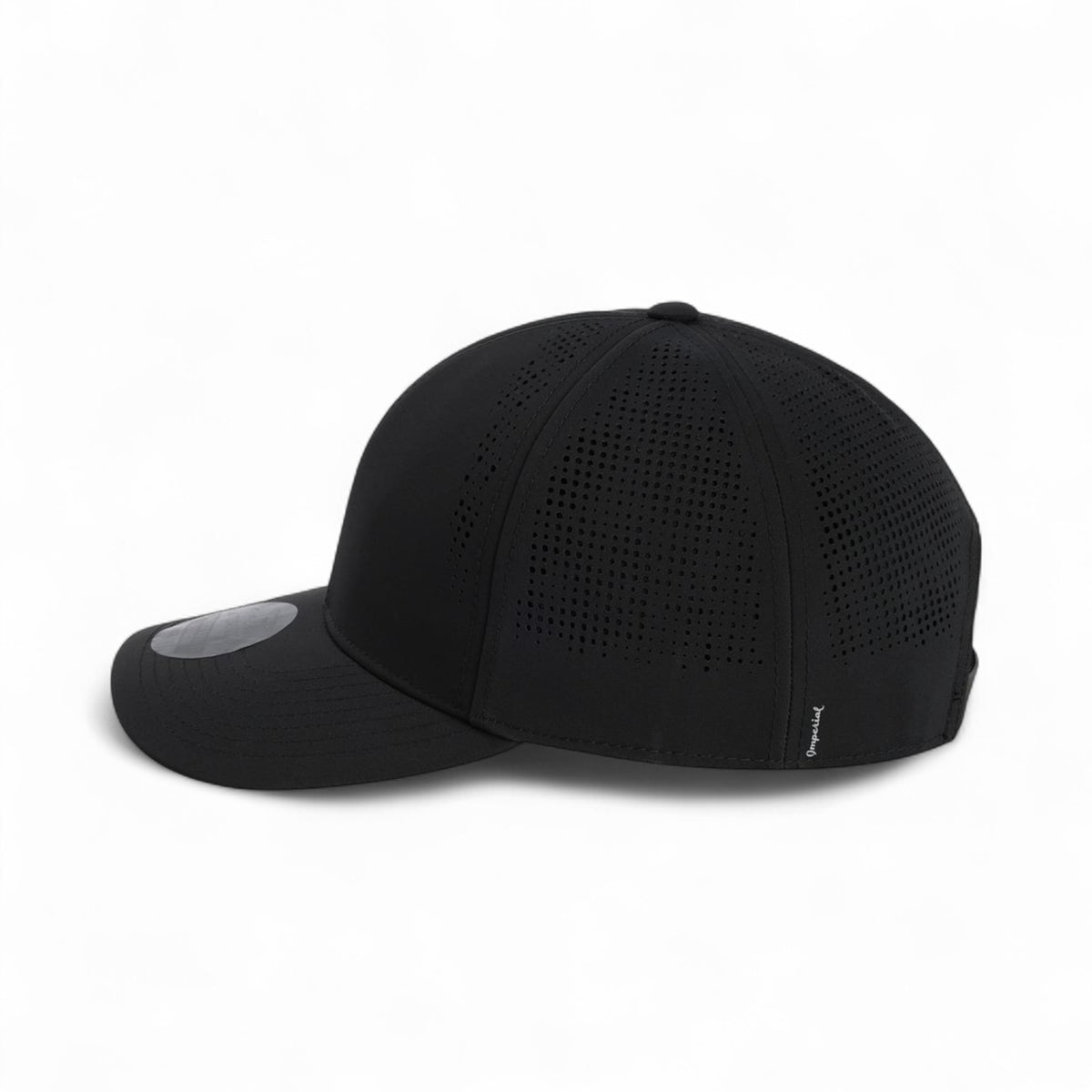 Left side view of Imperial S1502 custom hat in black