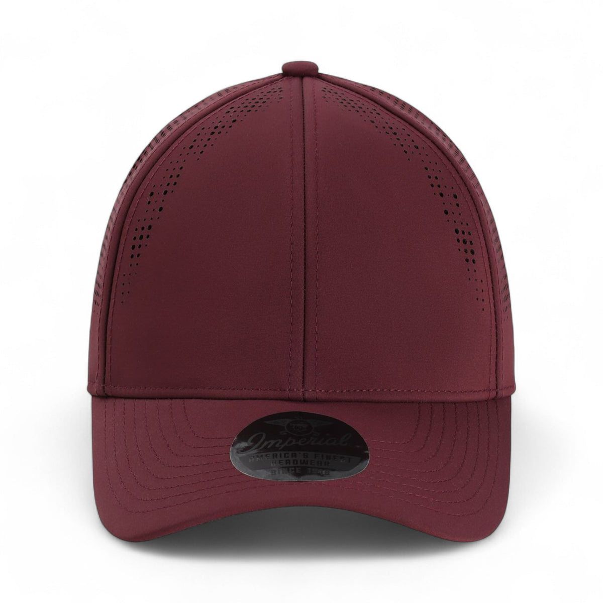 Front view of Imperial S1502 custom hat in maroon