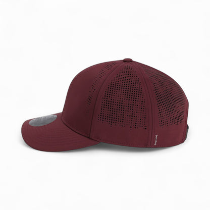 Left side view of Imperial S1502 custom hat in maroon