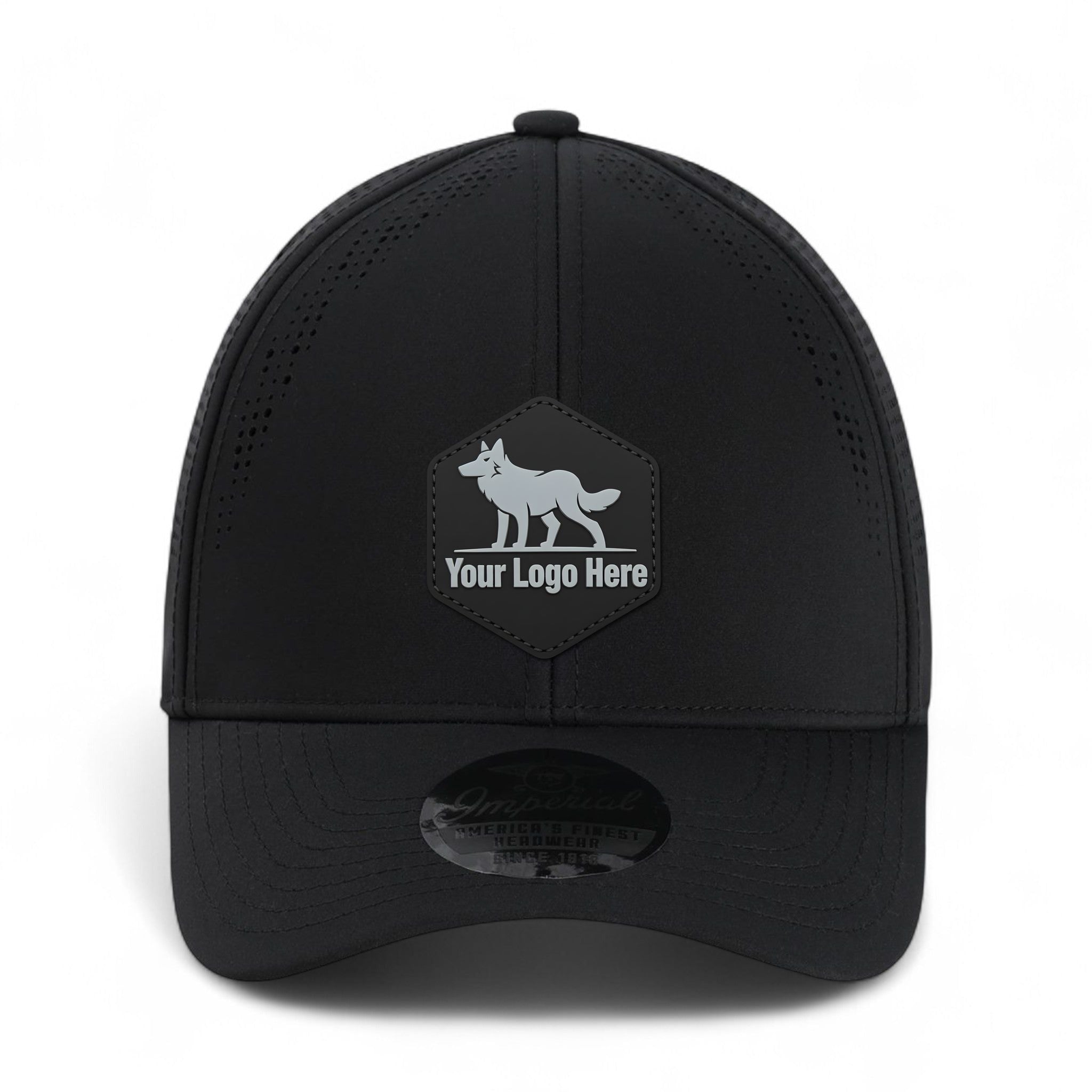 PVC patch preview of Imperial S1502 custom hat in black