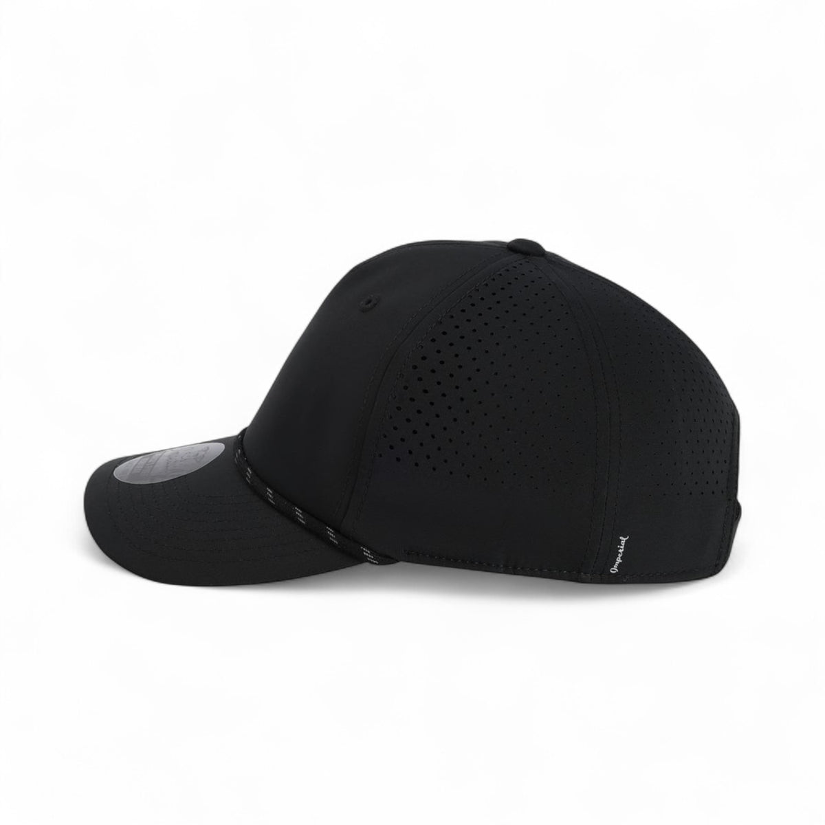 Left side view of Imperial S1505 custom hat in black