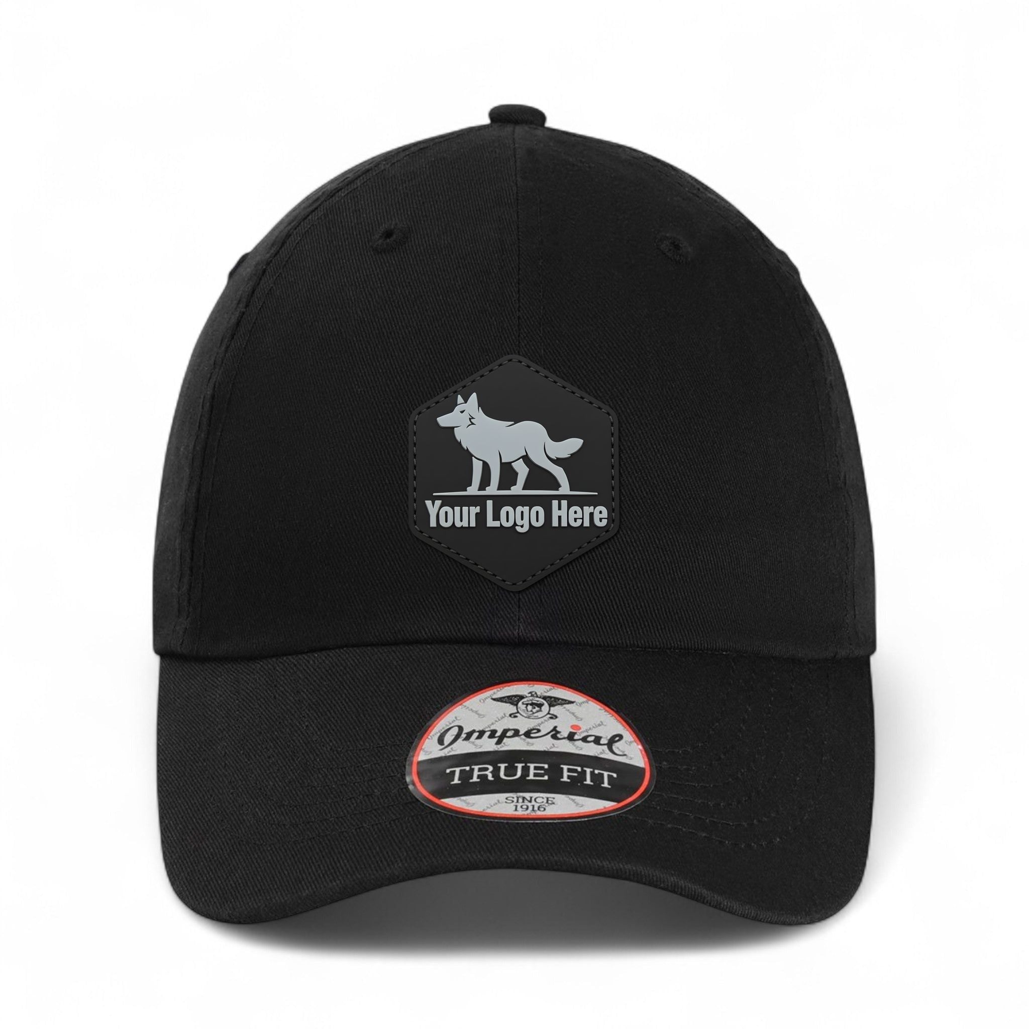 PVC patch preview of Imperial X210B custom hat in black