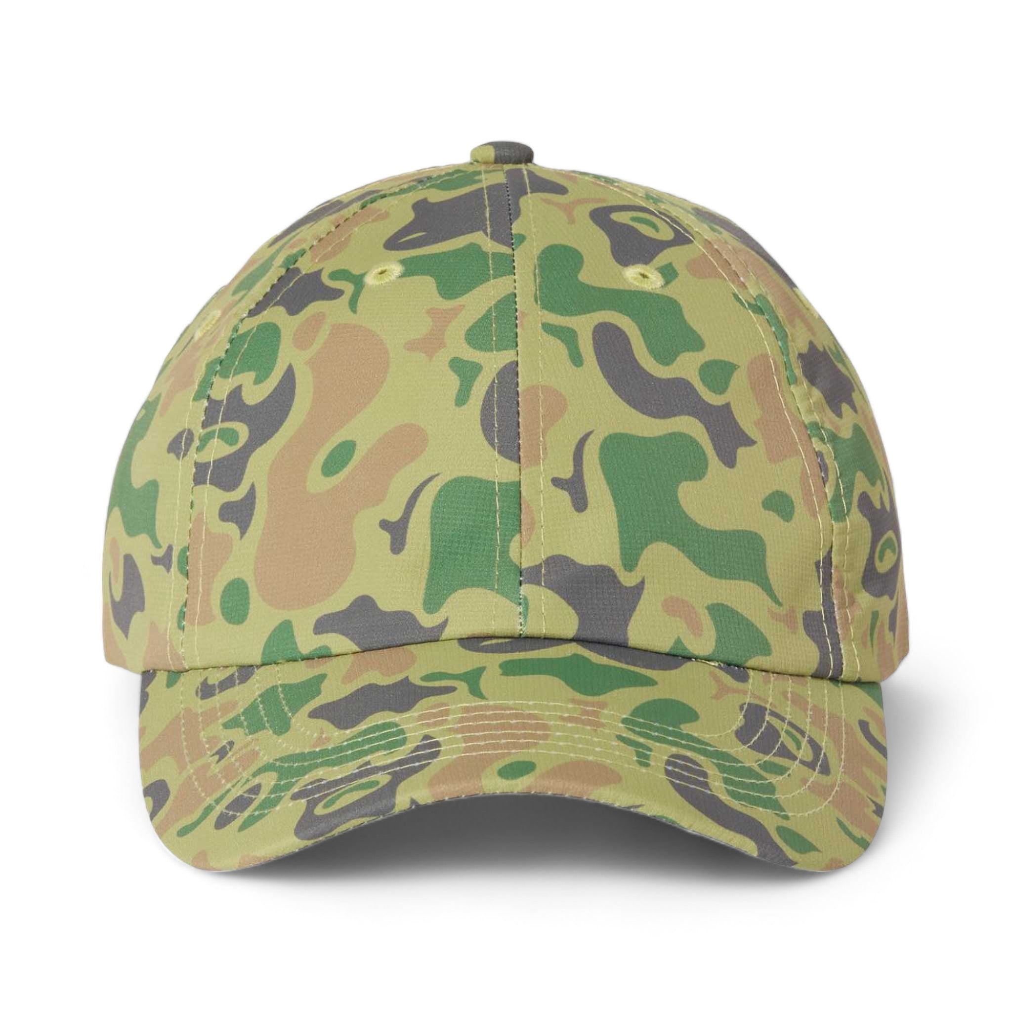 Front view of Imperial X210R custom hat in green duck camo
