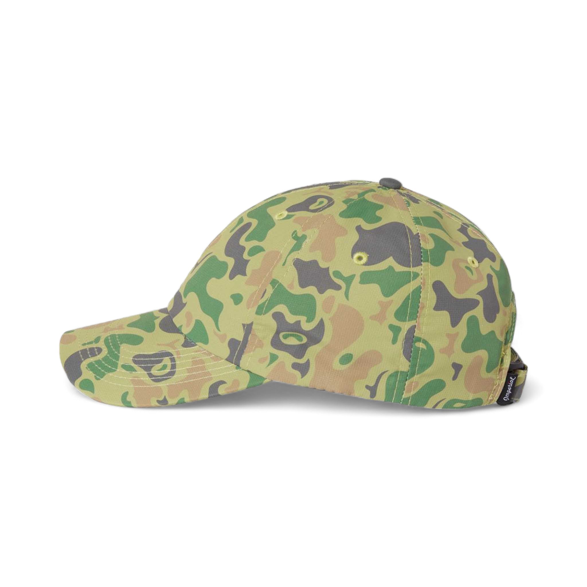 Side view of Imperial X210R custom hat in green duck camo