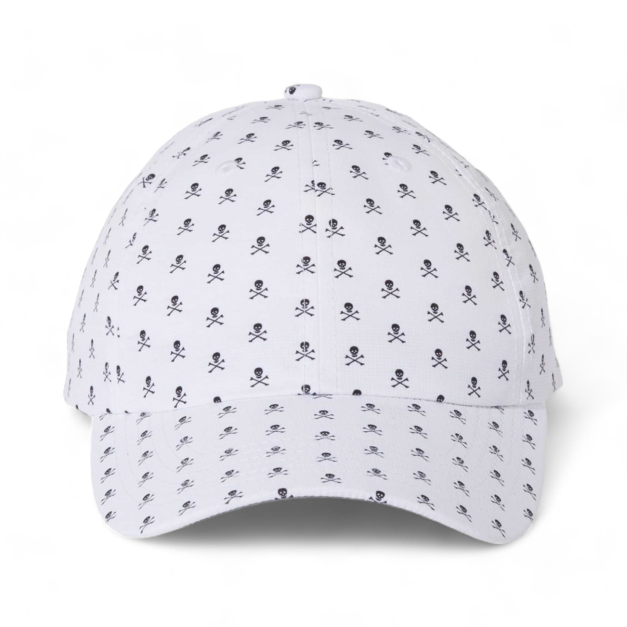 Front view of Imperial X210R custom hat in white skulls