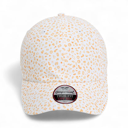 Front view of Imperial X210R custom hat in beach orange