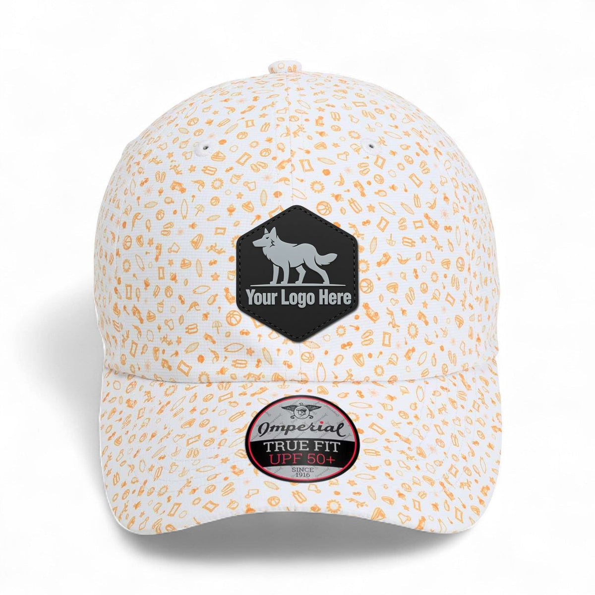 PVC patch preview of Imperial X210R custom hat in beach orange