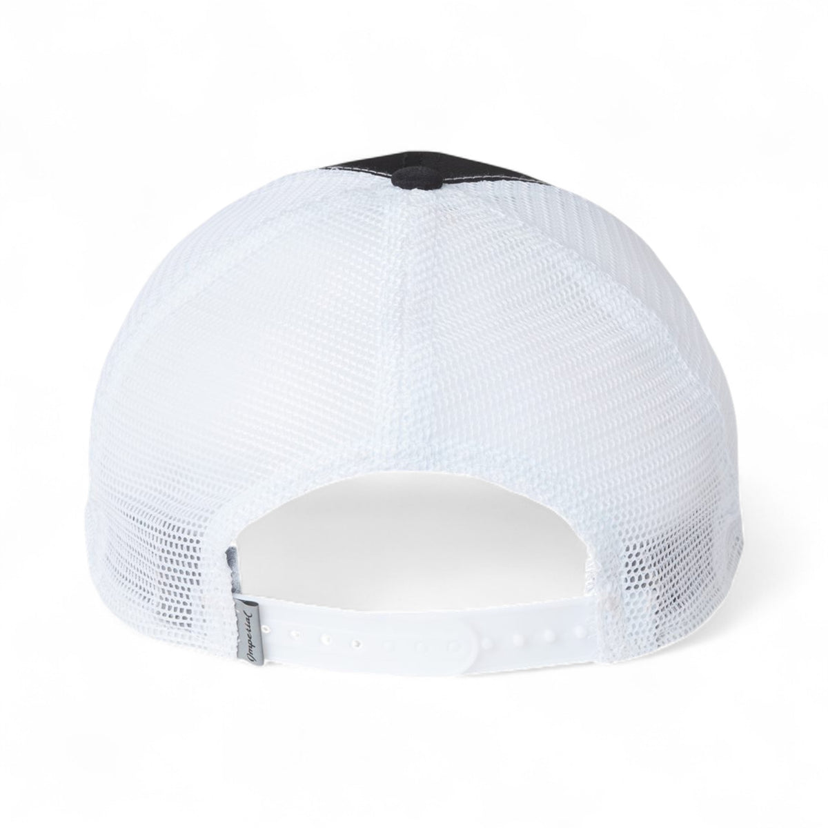 Back view of Imperial X210SM custom hat in black and white