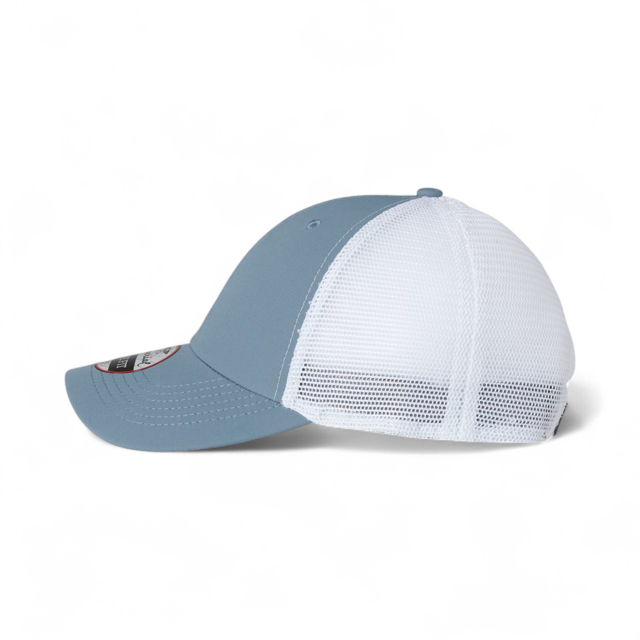 Left side view of Imperial X210SM custom hat in breaker blue and white