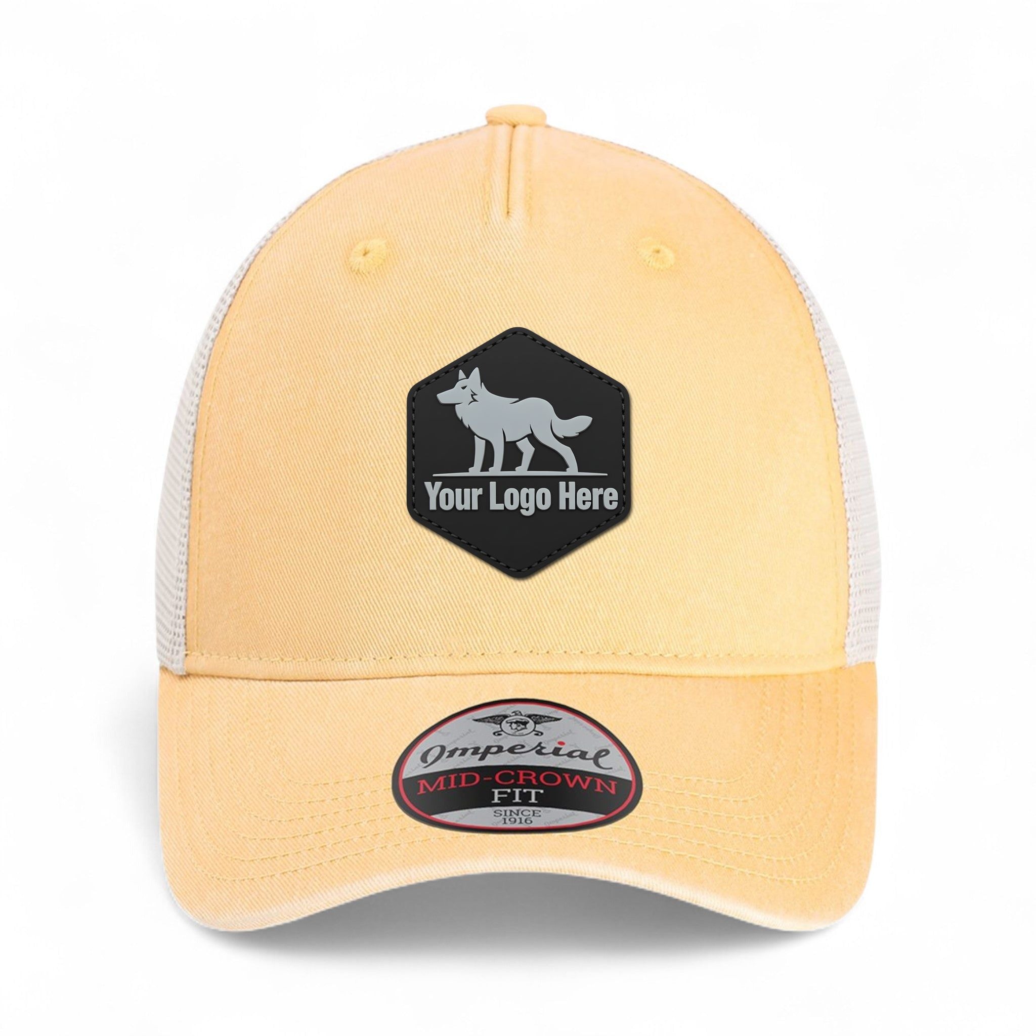 PVC patch preview of Imperial X240M custom hat in apricot and stone