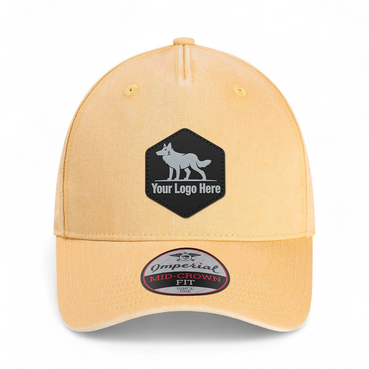 PVC patch preview of Imperial X240 custom hat in apricot