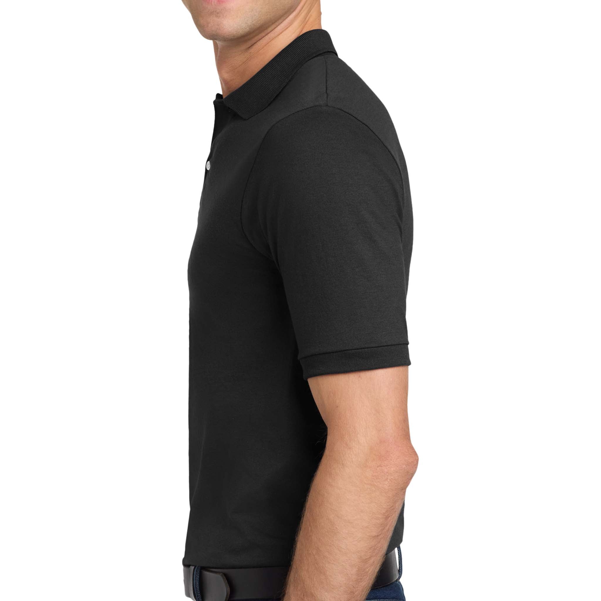 Jerzees 437R custom polo in black, left side view