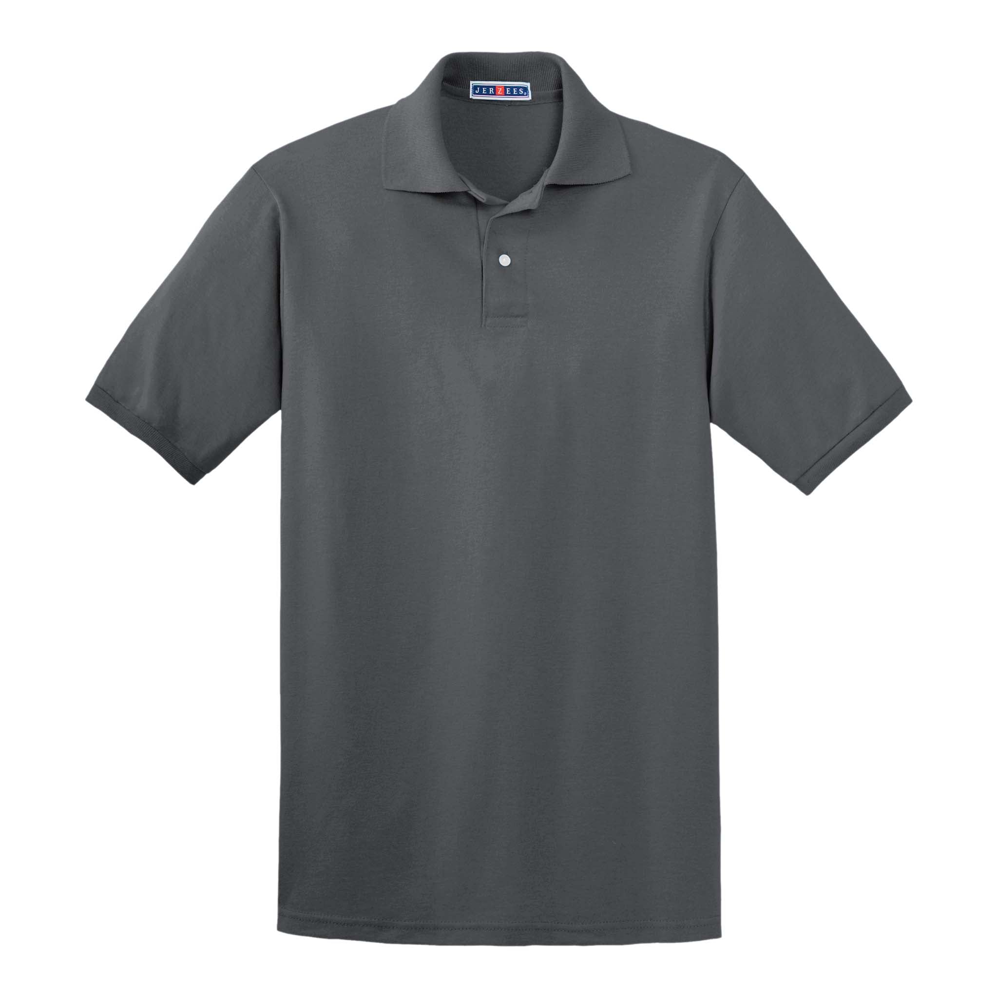 Jerzees 437R custom polo in charcoal grey, front view