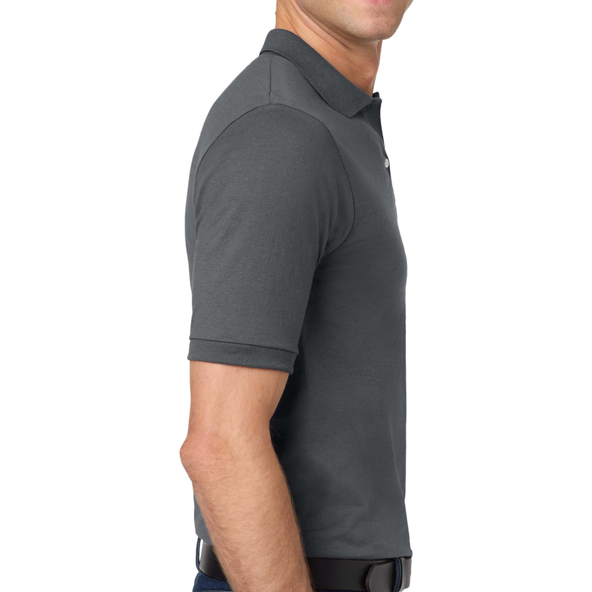 Jerzees 437R custom polo in charcoal grey, right side view
