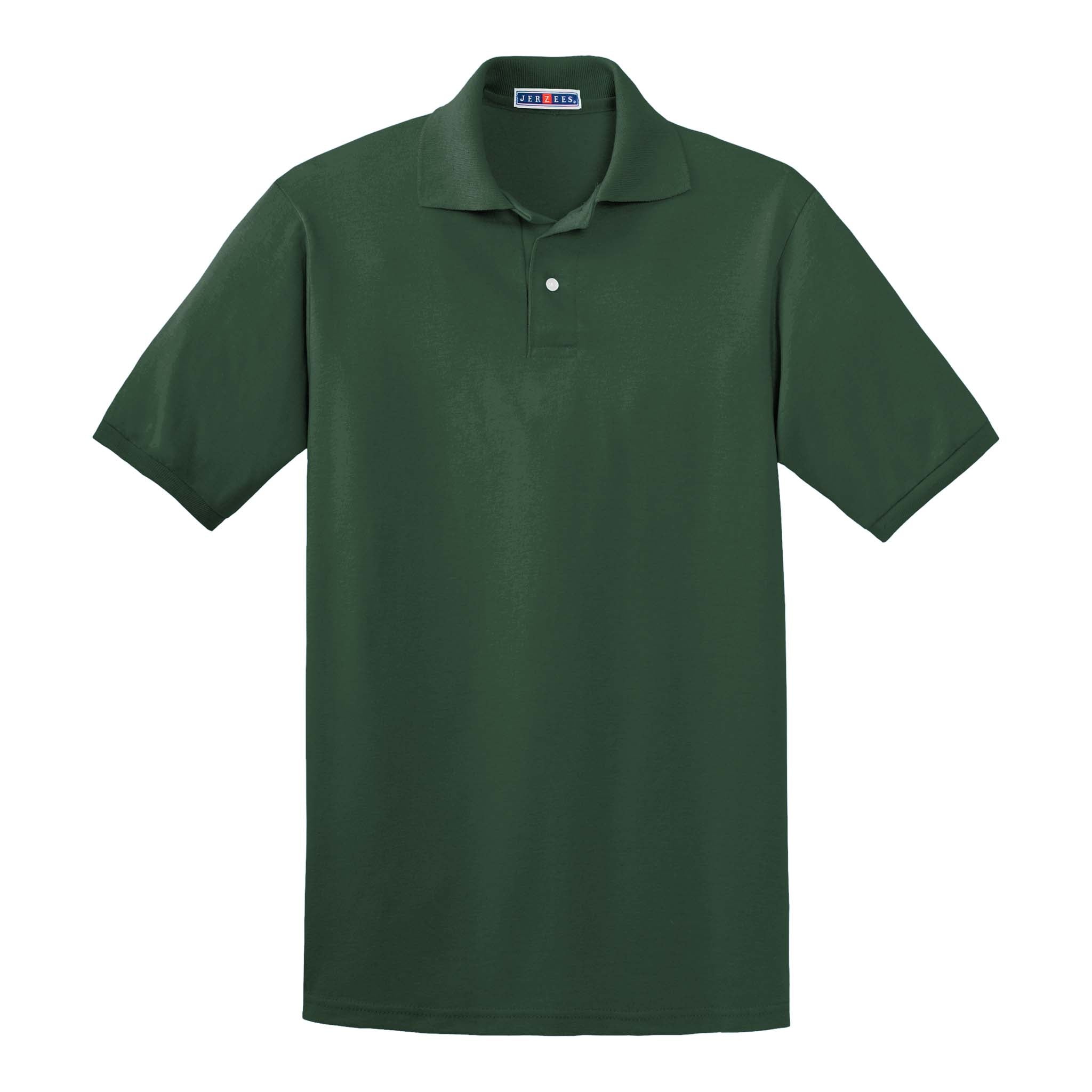 Jerzees 437R custom polo in forest, front view