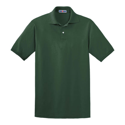 Jerzees 437R custom polo in forest, front view