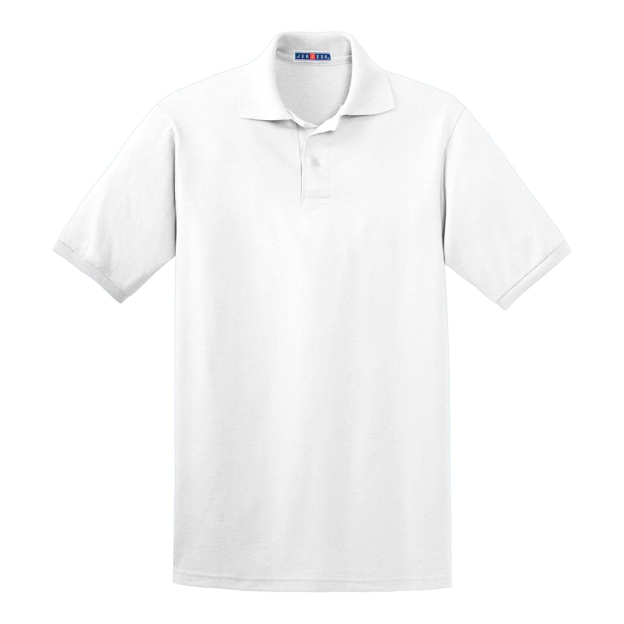 Jerzees 437R custom polo in white, front view