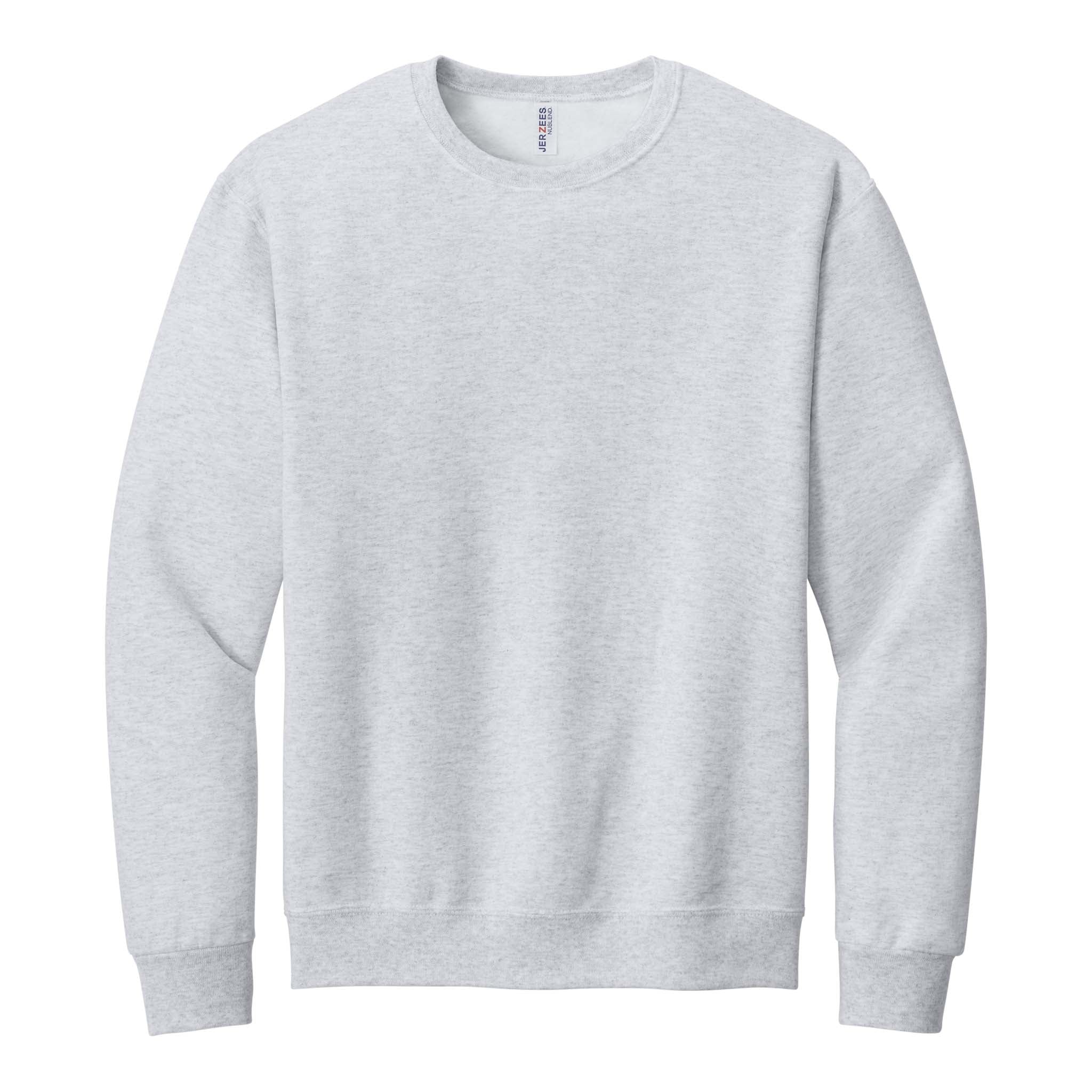 Jerzees 562MR custom crewneck in ash, front view