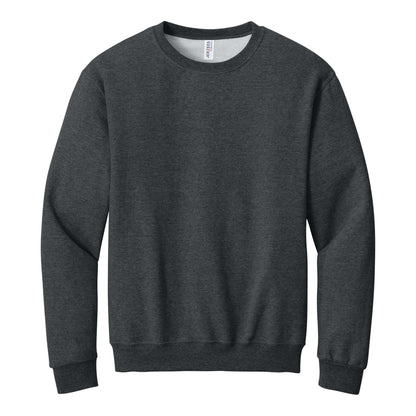 Jerzees 562MR custom crewneck in black heather, front view