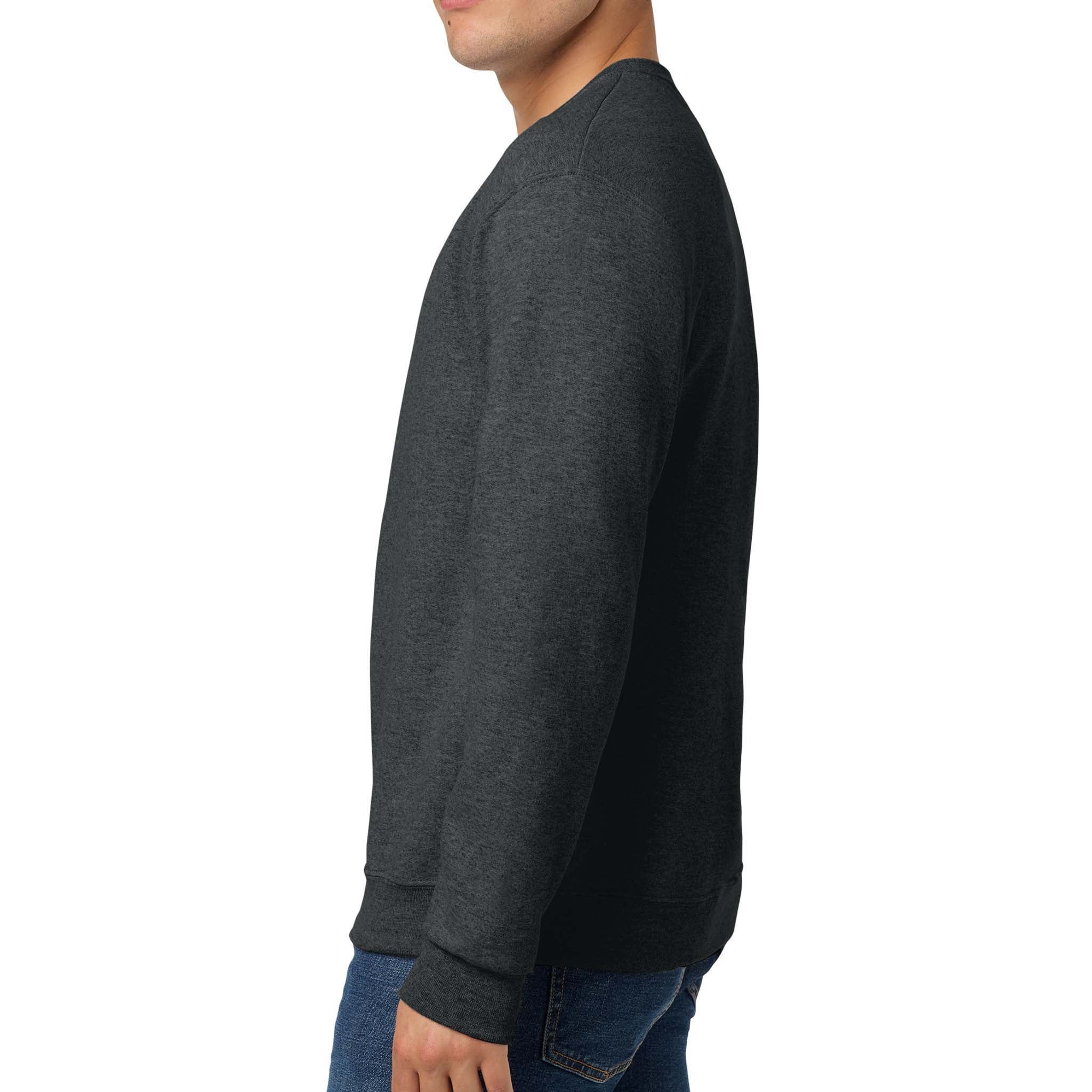 Jerzees 562MR custom crewneck in black heather, left side view