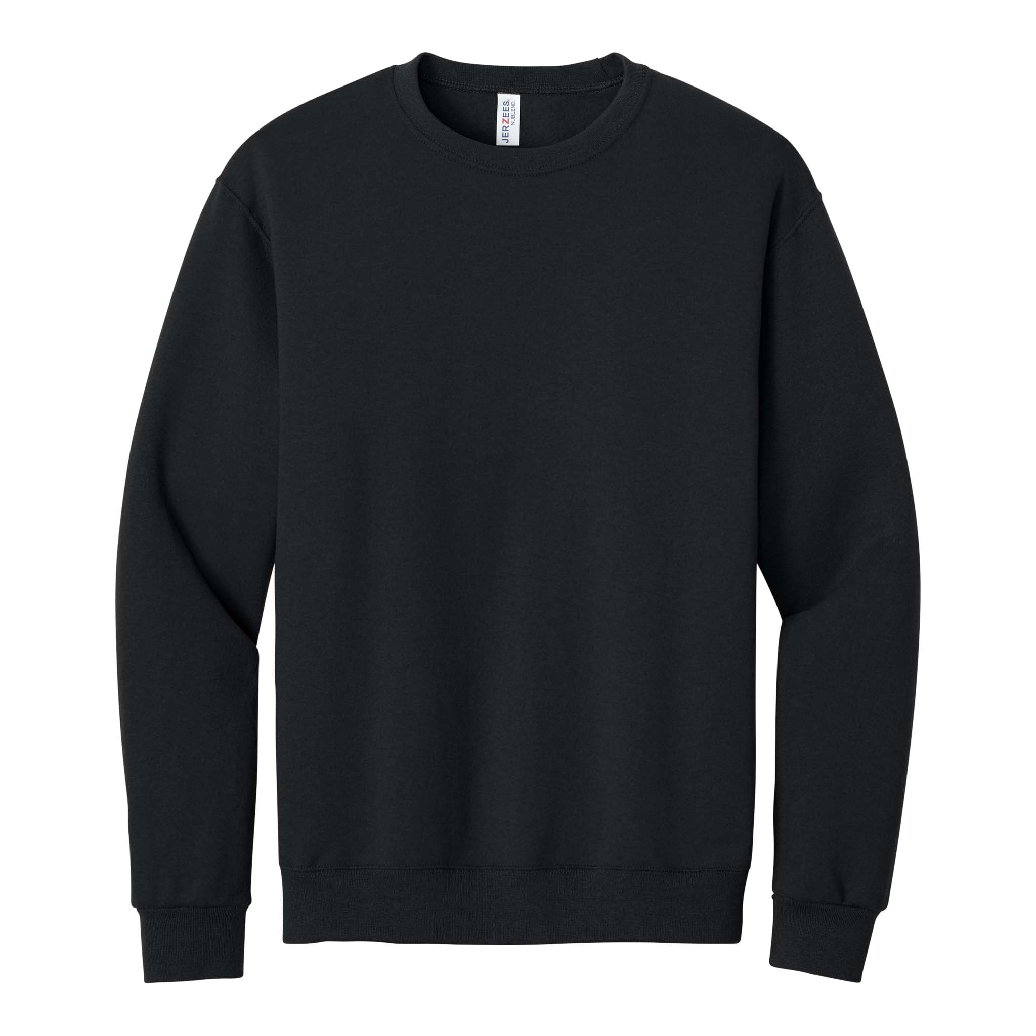 Jerzees 562MR custom crewneck in black, front view