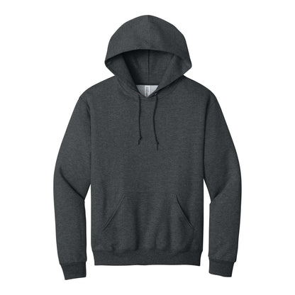 Jerzees 996MR custom hoodie in black heather, front view