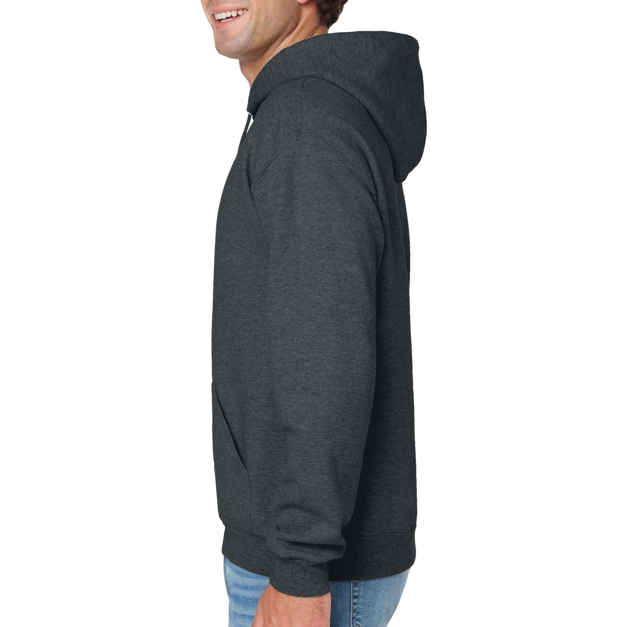 Jerzees 996MR custom hoodie in black heather, left side view