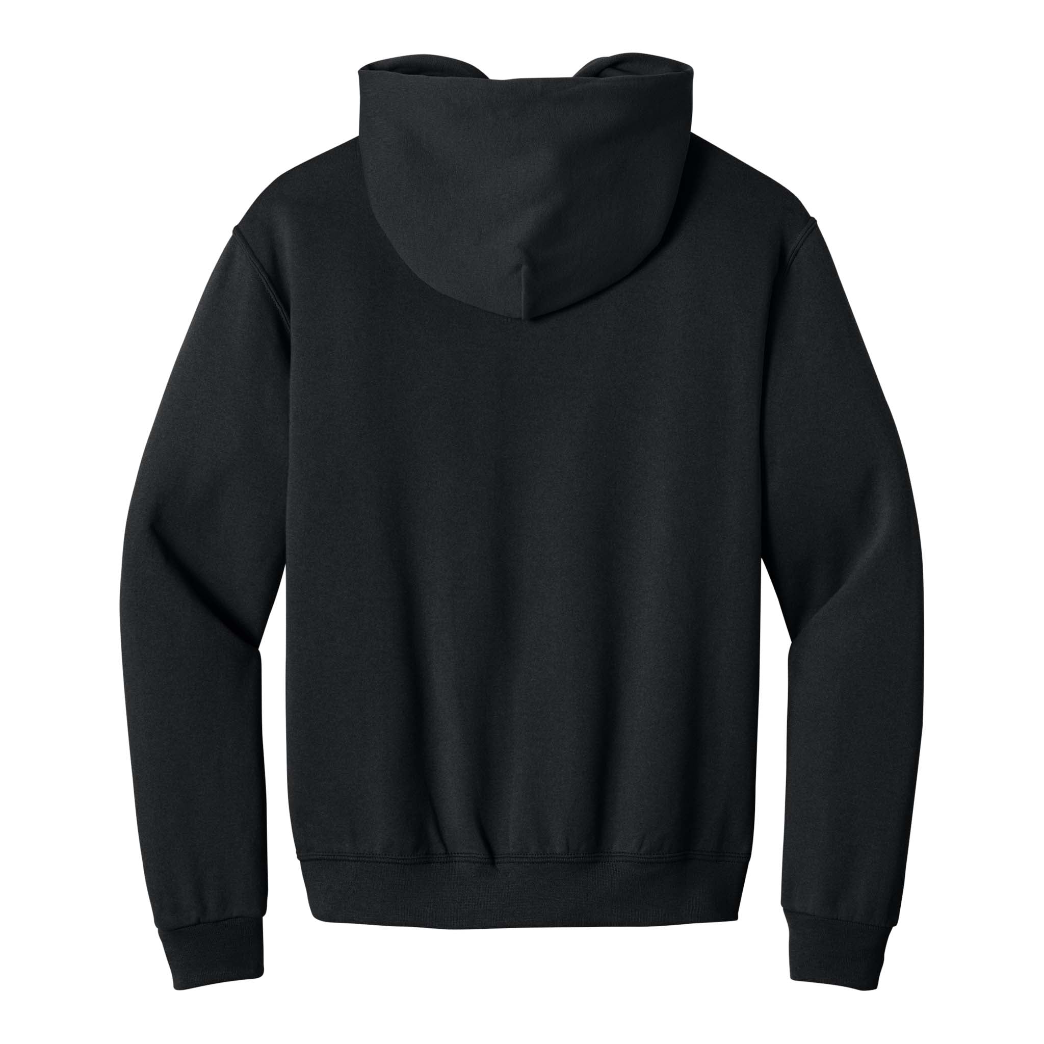 Jerzees 996MR custom hoodie in black, back view